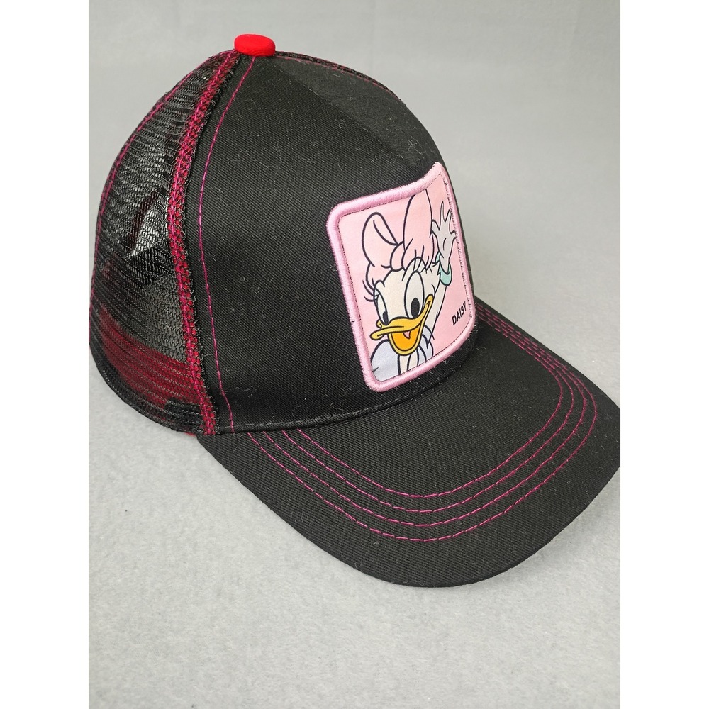 Disney Daisy Duck Trucker Hat Black Pink Contrast Stitch Snapback Mesh Cap